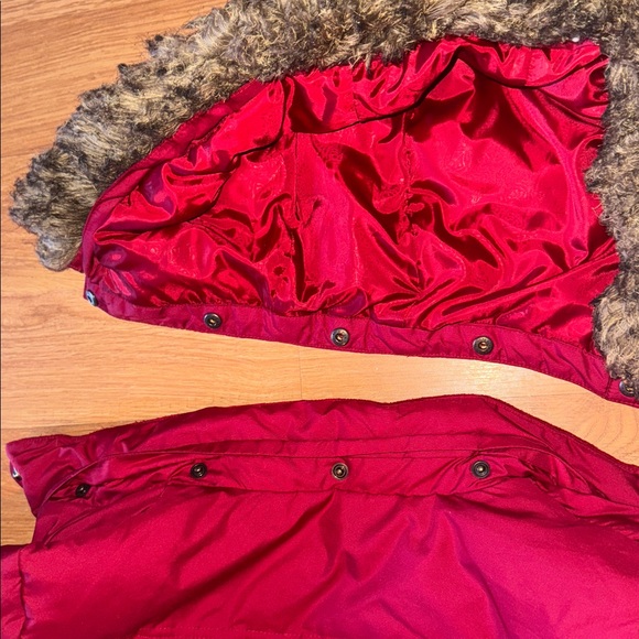EDDIE BAUER Small Red 700 Fill Goose Down Parka Coat Jacket with Hood - Picture 5 of 10